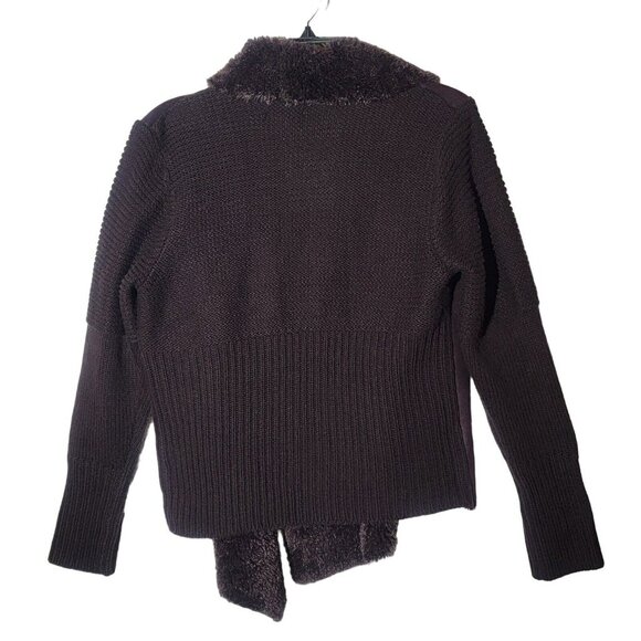 ❤️CHELSEA & THEODORE M Women's Brown FAUX FUR TEDDY Coat Cardigan Sweater Jacket - Picture 3 of 8